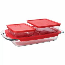 Pyrex Bake N Store 6-Piece Glass Bakeware and Storage Set with Red Lids thumbnail 1