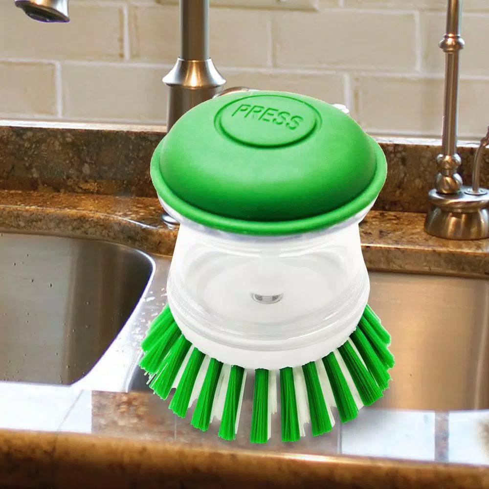 Libman Dishwashing Palm Brush with Soap Dispenser - Heavy Duty Scrubbing Tool