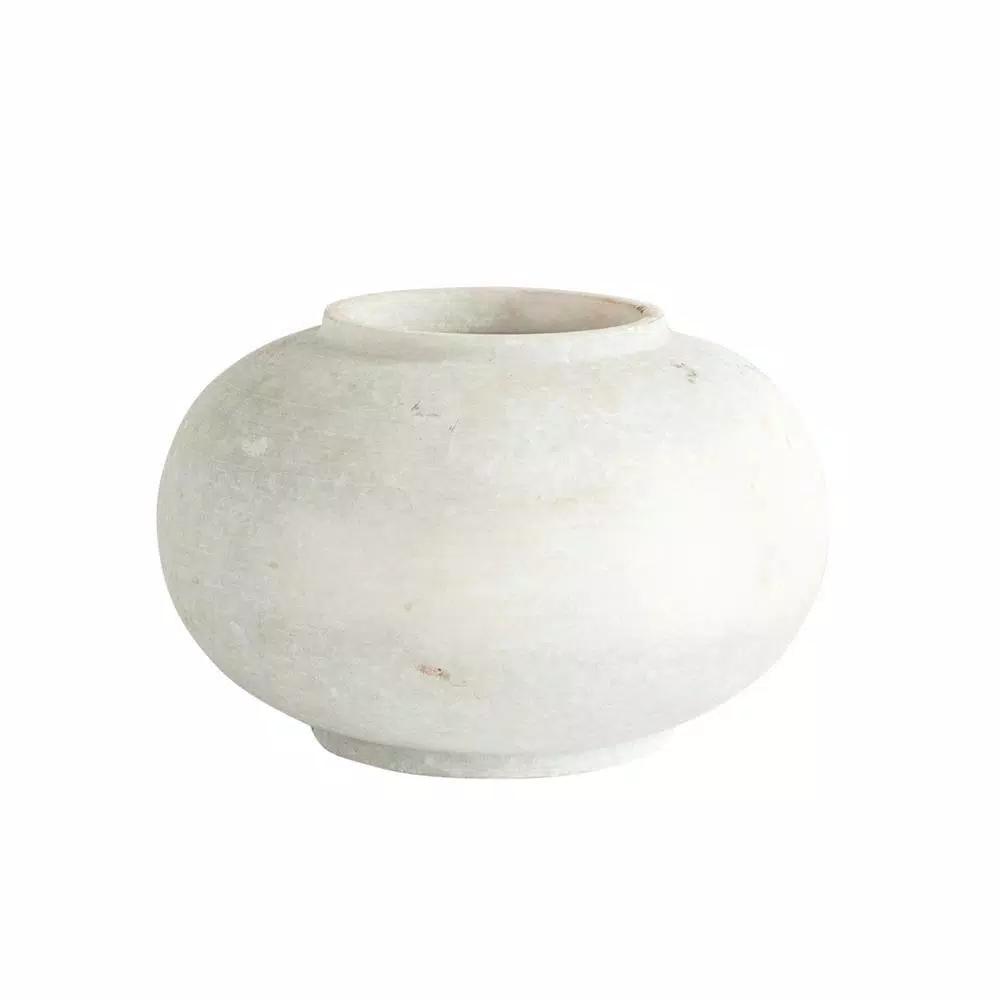 3R Studios White Handmade Marble Decorative Rose Bowl Vase with Distressed Finish