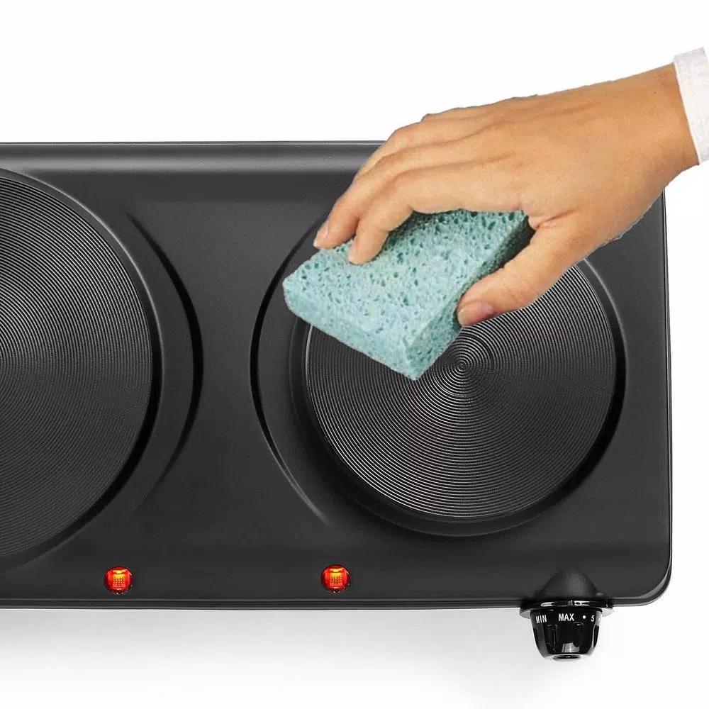 Continental Electric Portable 2-Burner Black Hot Plate with Cast Iron Plates and Adjustable Temperature Controls