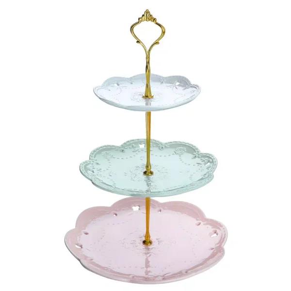 MALACASA 3-Tiered Porcelain Round Cupcake Tower Stand, Assorted Colors Dessert Serving Stand