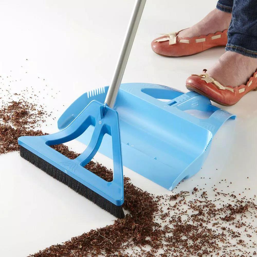 WISP 3-Piece Broom and Dustpan Set with Telescoping Handle and Bristle Seal Technology - Blue