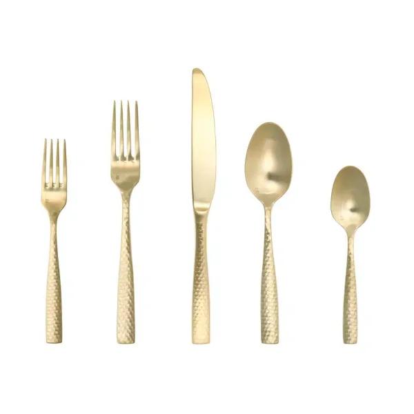 Fortessa Lucca Faceted 5-Piece 18/10 Stainless Steel Brushed Gold Flatware Place Setting