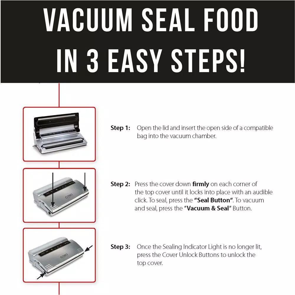 Caso VC 200 Food Vacuum Sealer with Integrated Cutter, Roll Box, and Bonus Bag & Roll Set