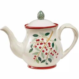 Park Designs Simply Holly Ceramic Teapot with Lid, 4-Cup Stoneware Beverage Serveware thumbnail 2