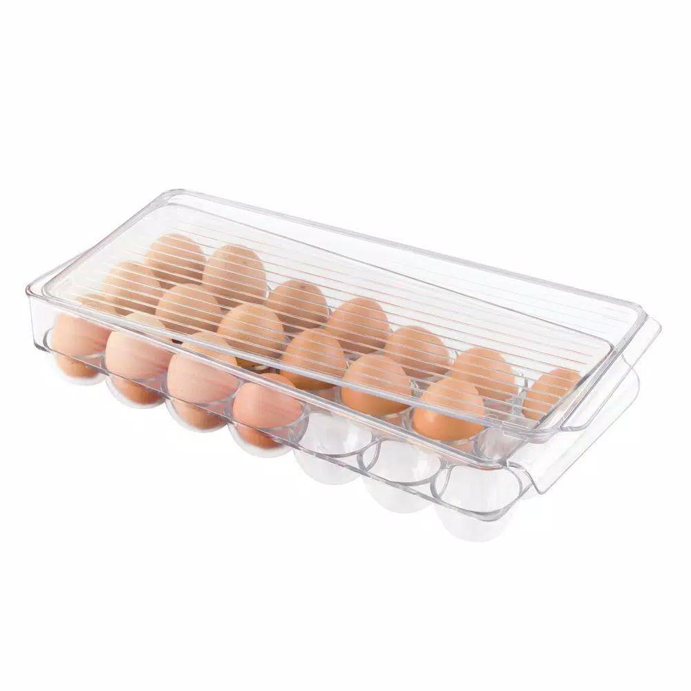 interDesign Fridge Binz 21 Egg Holder, Clear Plastic Refrigerator Storage Container
