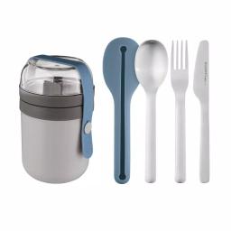 BergHOFF Leo Dual Lunch Box and 3-Piece Stainless Steel Flatware Set - Grey and Blue thumbnail 1