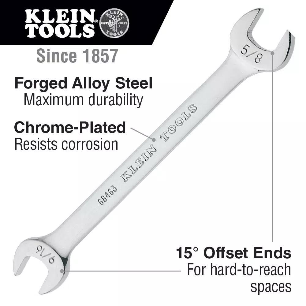 Klein Tools 5-Piece Open-End Wrench Set, Alloy Steel, Chrome-Plated