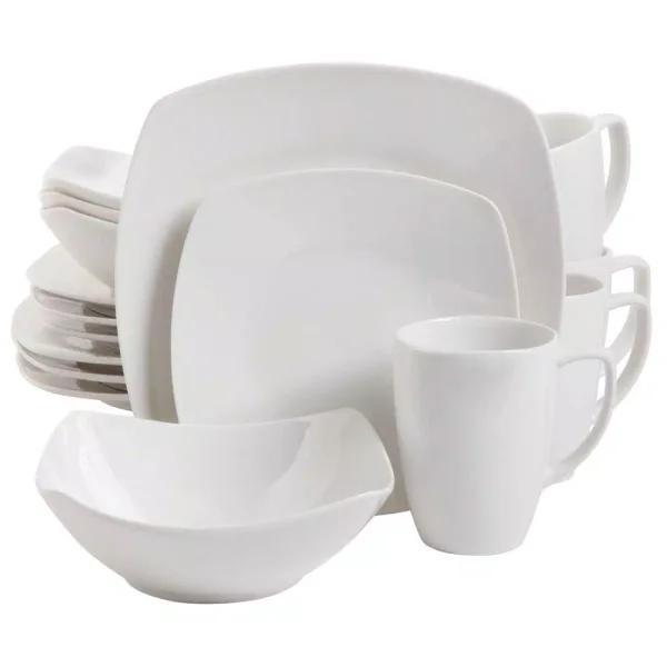 Gibson Elite Zen 16-Piece White Ceramic Square Dinnerware Set, Service for 4
