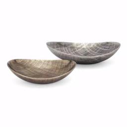 IMAX Ian Aluminum Decorative Trays, Set of 2, Gold Metal Round Trays with Crosshatch Detail thumbnail 1