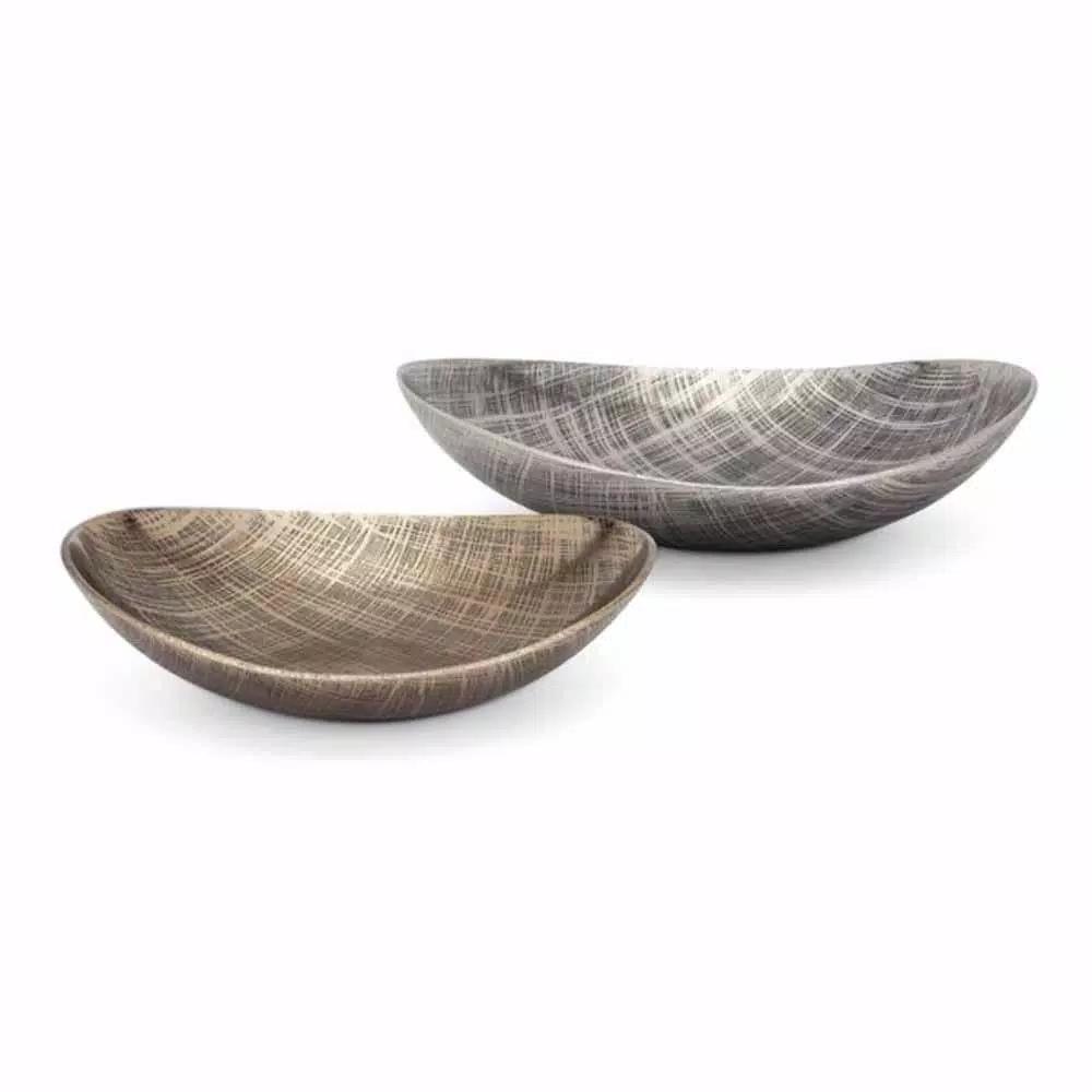 IMAX Ian Aluminum Decorative Trays, Set of 2, Gold Metal Round Trays with Crosshatch Detail