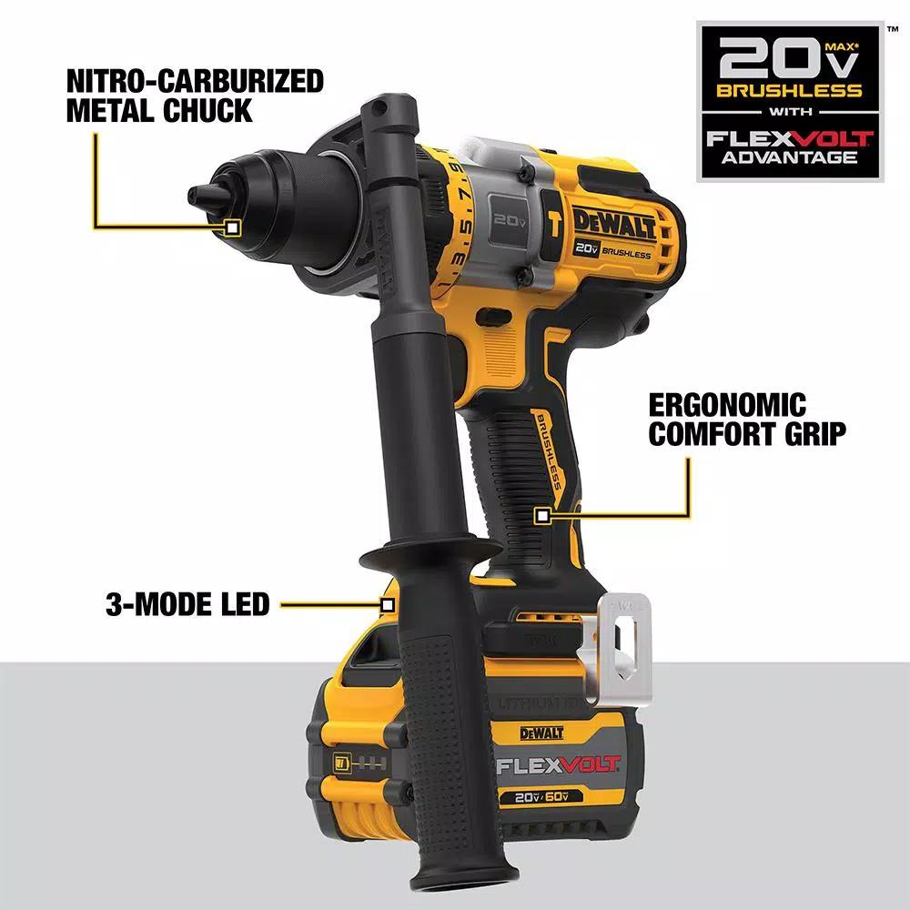 DEWALT 20V MAX Brushless 1/2 in. Hammer Drill/Driver Kit with FLEXVOLT ADVANTAGE & 6.0 Ah Battery
