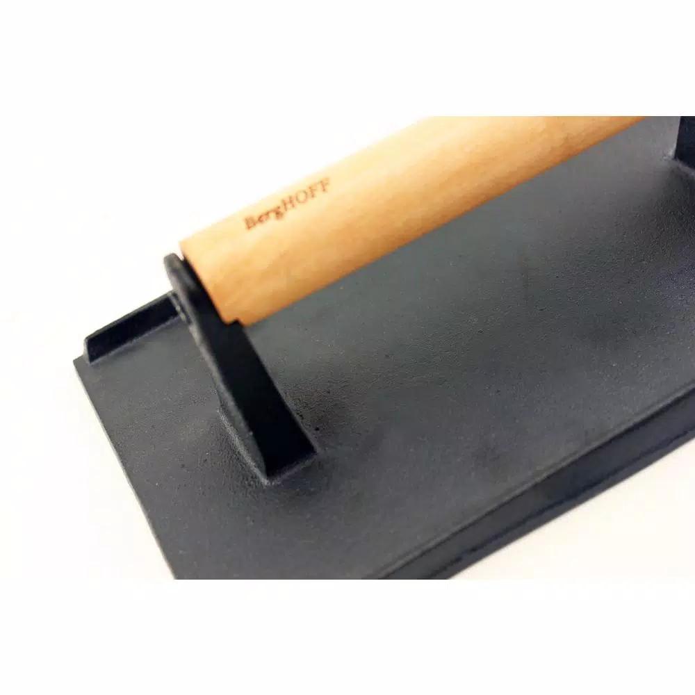 BergHOFF Cast Iron Rectangular Bacon and Steak Press with Wooden Handle