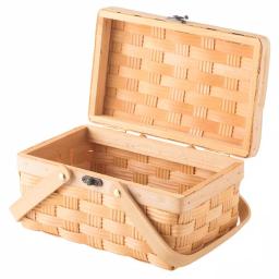 Vintiquewise Small Handwoven Woodchip Picnic Basket with Lid and Folding Handles, Brown thumbnail 3