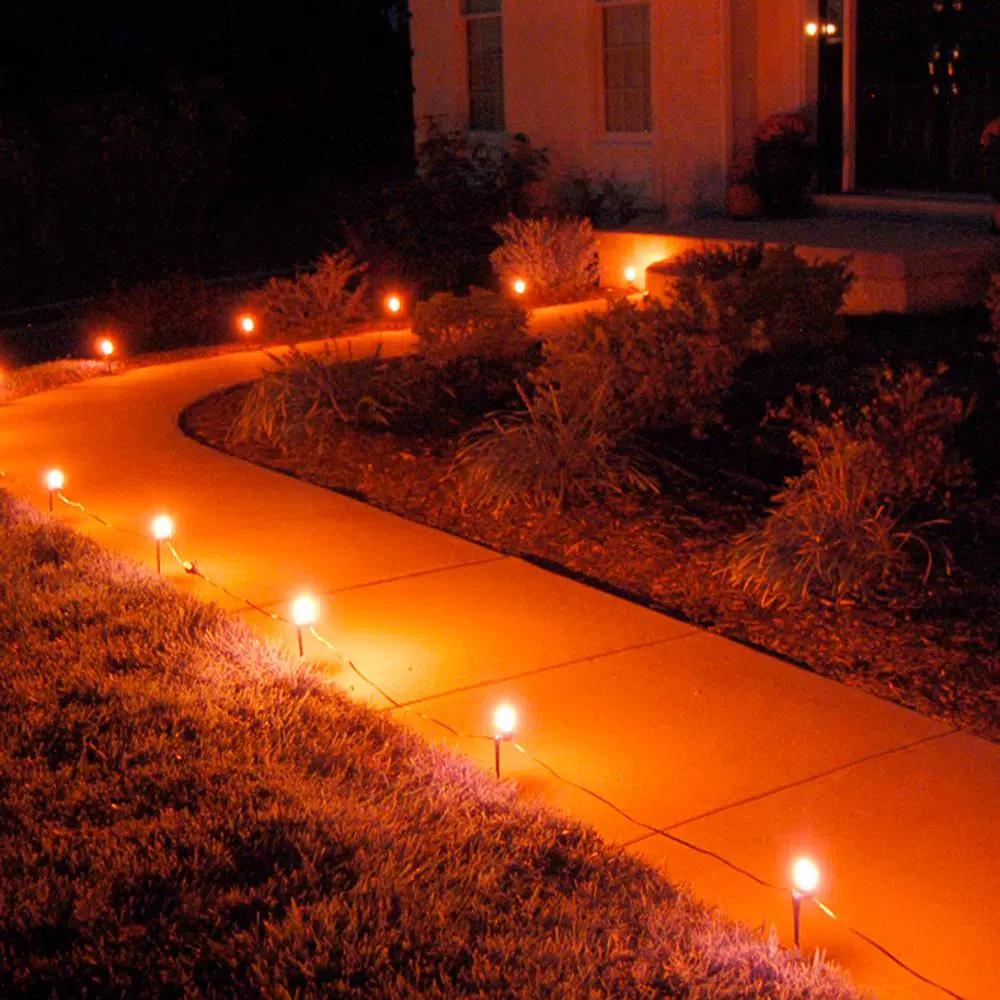 LUMABASE Orange Halloween Pathway Lights, 10-Count C7 Incandescent Bulb Set with 30 ft. Cord