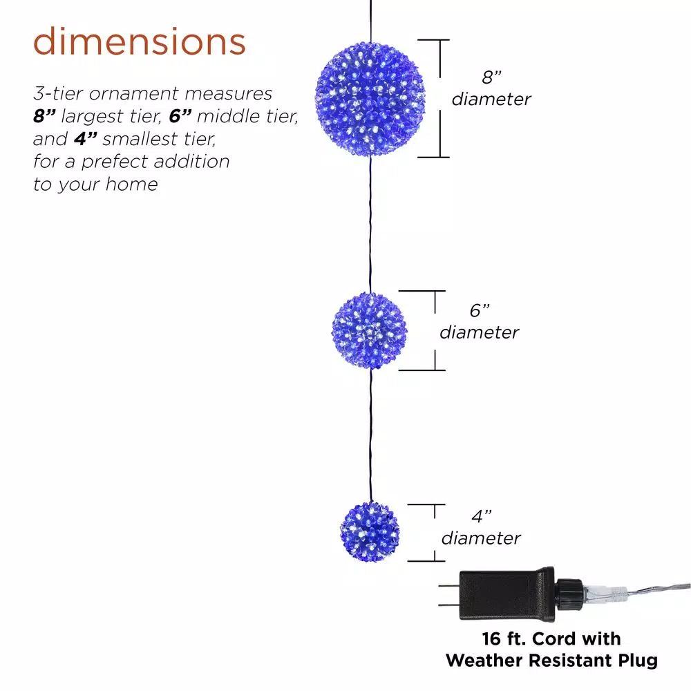 Alpine Corporation 37 in. 3-Tier Hanging Christmas Ornament with 350 Blue and White Chasing LED Lights