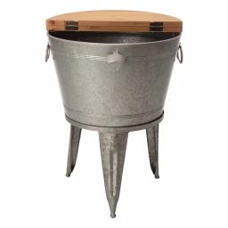 Glitzhome 26.29 in. Gray Galvanized Metal Beverage Tub with Firwood Lid and Metal Stand thumbnail 4