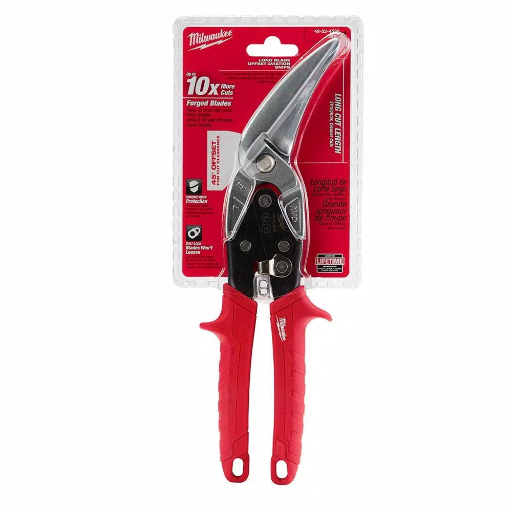 Milwaukee 11 in. Left-Cut Offset Aviation Snips with Forged Serrated Blades