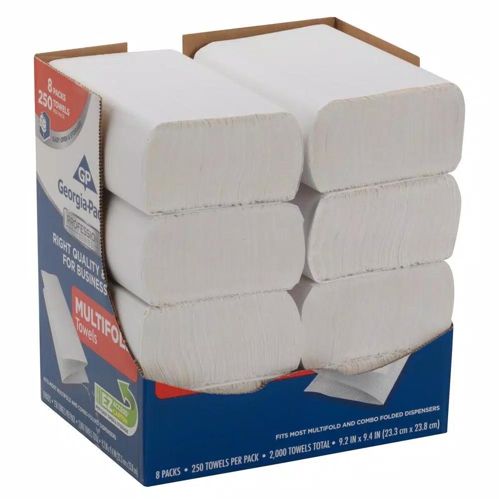 Georgia-Pacific White Premium Multifold Paper Towels, 1-Ply, 250 Count (8-Pack Carton)