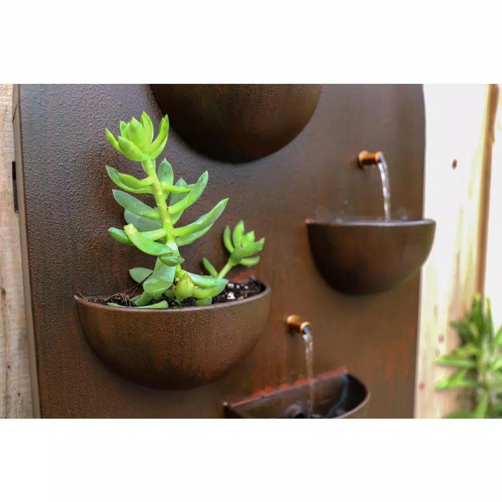 Kenroy Home Silva 31 in. Steel Wall Fountain with Built-in Planters, Rusty Red Finish