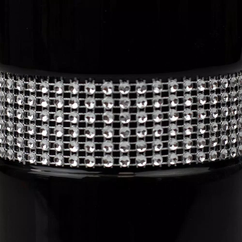 Unbranded Black Ceramic Luxury Toilet Brush Holder with Sequin Accents and Stainless Steel Handle