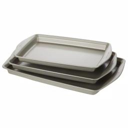 Rachael Ray 3-Piece Nonstick Steel Bakeware Cookie Pan Set, Silver thumbnail 2