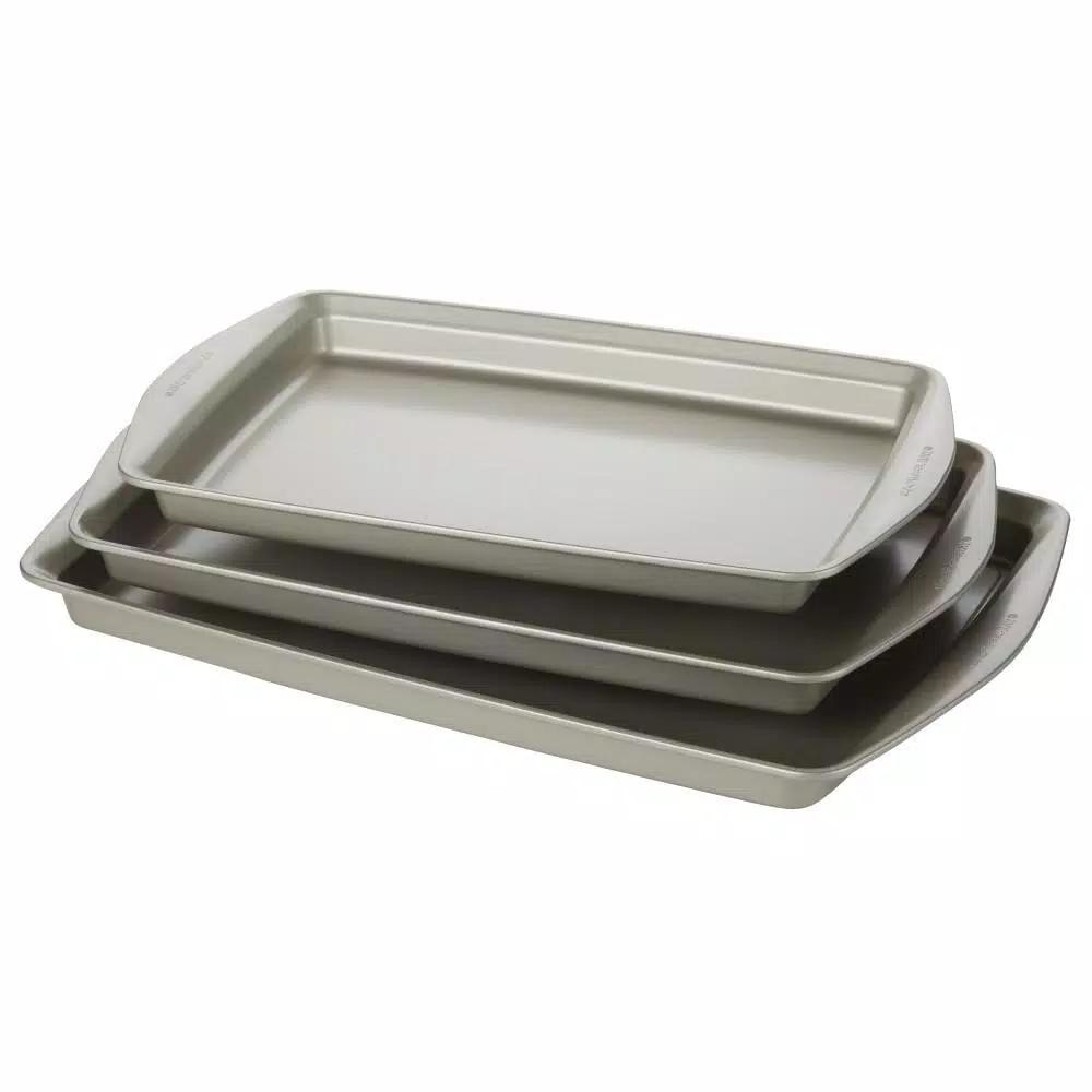 Rachael Ray 3-Piece Nonstick Steel Bakeware Cookie Pan Set, Silver