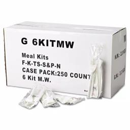 GEN White Plastic Wrapped Cutlery Kit with Napkin, Salt & Pepper - 250 Count thumbnail 3
