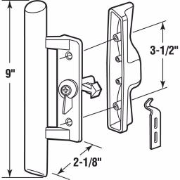 Prime-Line Black Diecast and Wood Sliding Glass Door Handle Set, 3.5 in. Mounting, Hook Style Internal Lock thumbnail 2