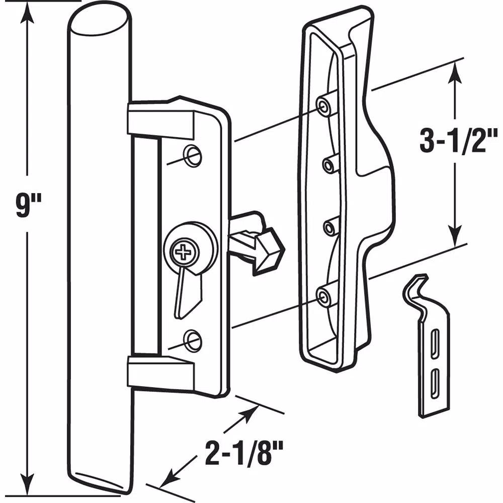 Prime-Line Black Diecast and Wood Sliding Glass Door Handle Set, 3.5 in. Mounting, Hook Style Internal Lock