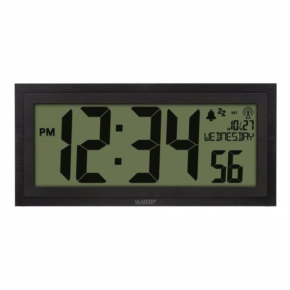 La Crosse Technology 15 in. Extra-Large Textured Atomic Digital Clock - Black, Wall or Tabletop