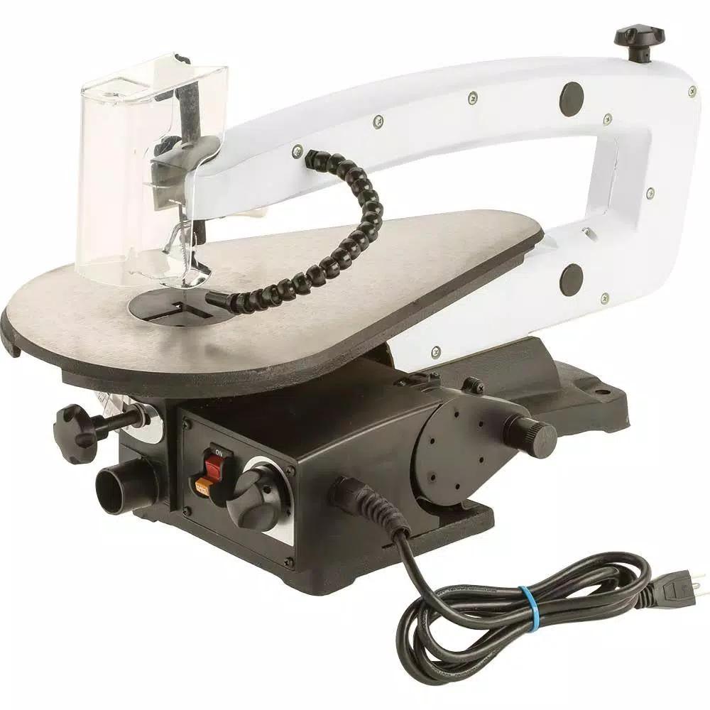 Shop Fox 18 in. VS Scroll Saw with LED Gooseneck Light and 64-Piece Rotary Tool Kit