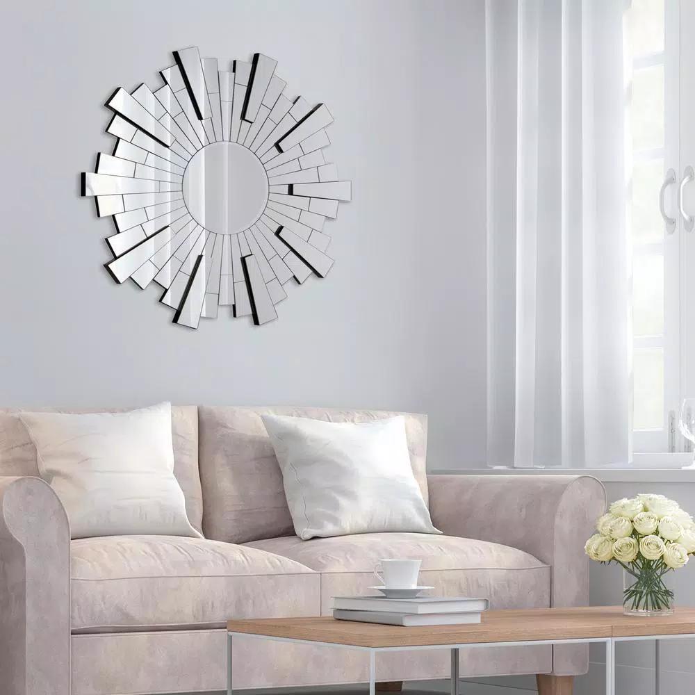 Pinnacle 36 in. Sunburst Silver Beveled Glass Contemporary Accent Mirror