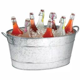 Benzara Galvanized Steel Beverage Tub with Handles, 29.5 Qt Oval Ice Bucket thumbnail 1