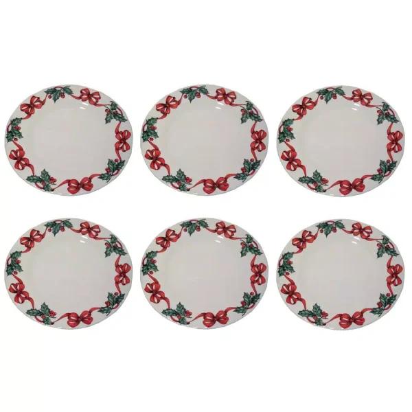 Unbranded Roy Kirkham X'mas Ribbon Tea Plate Set of 6 - Fine Bone China, Made in England