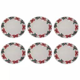 Unbranded Roy Kirkham X'mas Ribbon Tea Plate Set of 6 - Fine Bone China, Made in England thumbnail 1