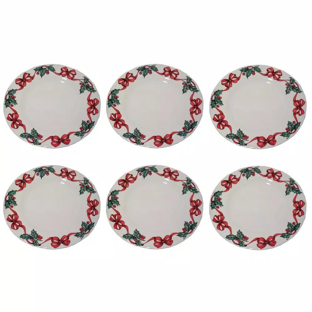 Unbranded Roy Kirkham X'mas Ribbon Tea Plate Set of 6 - Fine Bone China, Made in England
