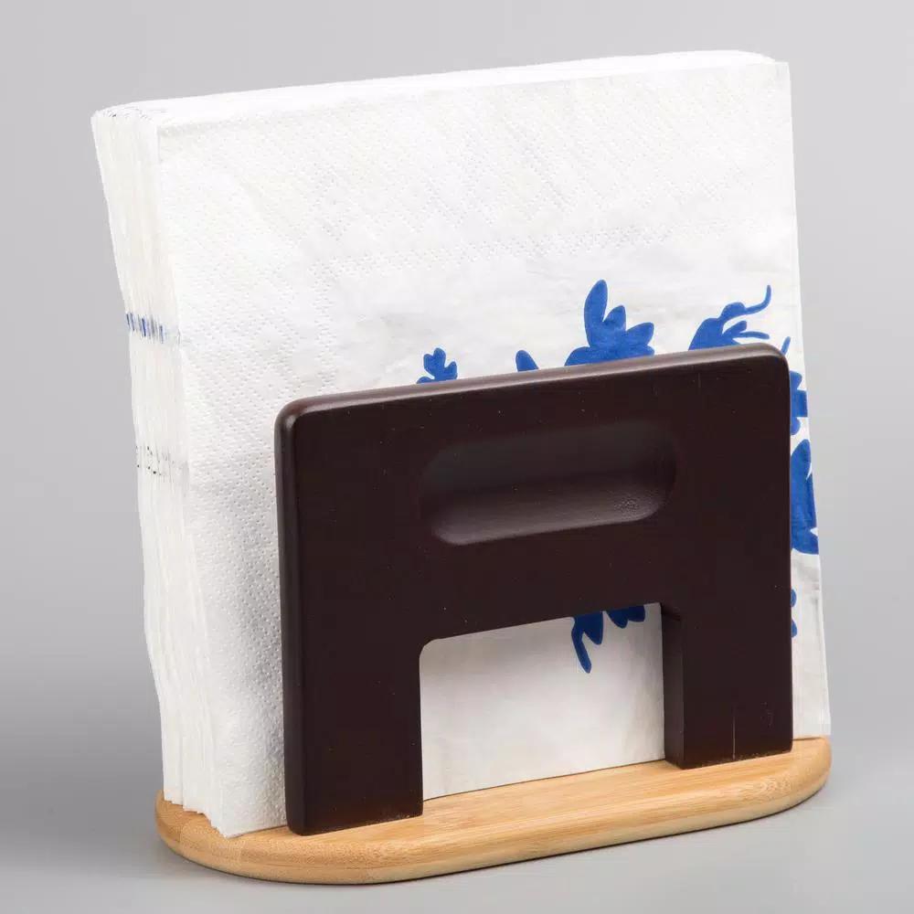 Creative Home Natural Bamboo Espresso Napkin Holder - Upright Tabletop Tissue Dispenser