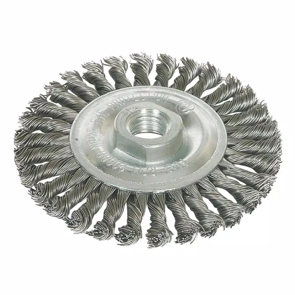 Robtec 6 in. Stringer Bead Twisted Steel Wire Wheel Brush, 5/8"-11 Threaded Arbor