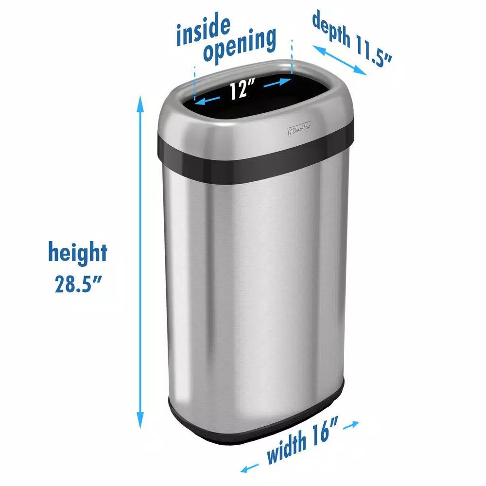iTouchless 16 Gal. Oval Stainless Steel Open Top Commercial Trash Can with Dual Odor Filters