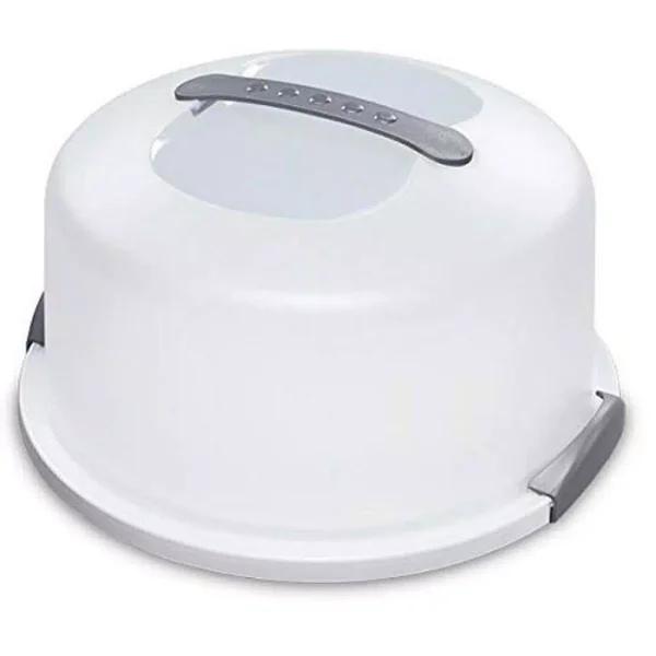 LavoHome 3-Layer Cake and Cupcake Carrier Storage Container with Server, 13.5 in. Translucent Dome, White/Gray