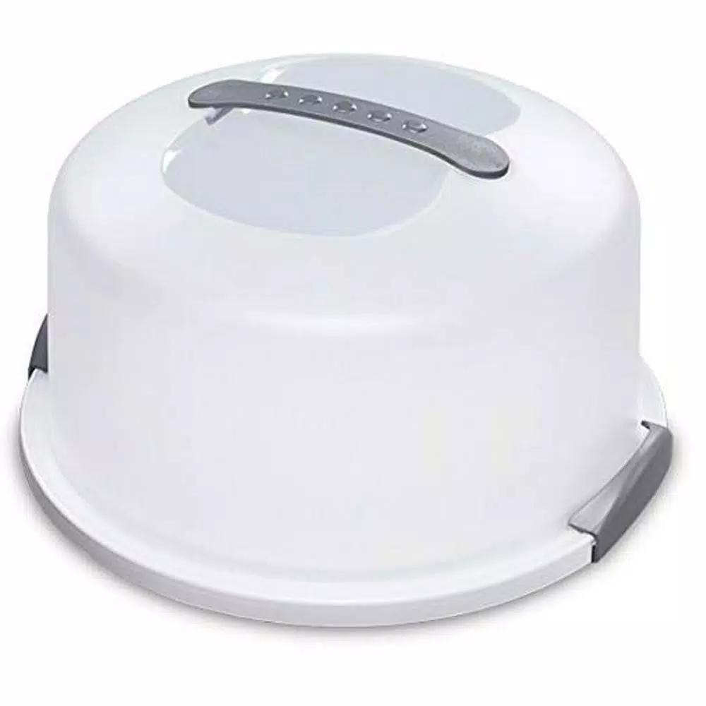LavoHome 3-Layer Cake and Cupcake Carrier Storage Container with Server, 13.5 in. Translucent Dome, White/Gray
