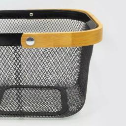 ExcelSteel Black Iron Fruit Basket with Wooden Handle and Abstract Pattern thumbnail 2