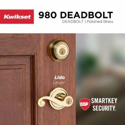 Kwikset Lido Polished Brass Exterior Entry Door Lever with SmartKey Security thumbnail 6