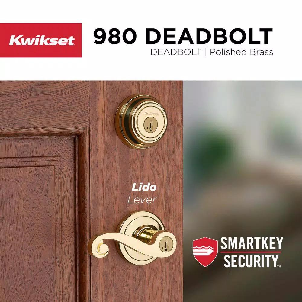 Kwikset Lido Polished Brass Exterior Entry Door Lever with SmartKey Security