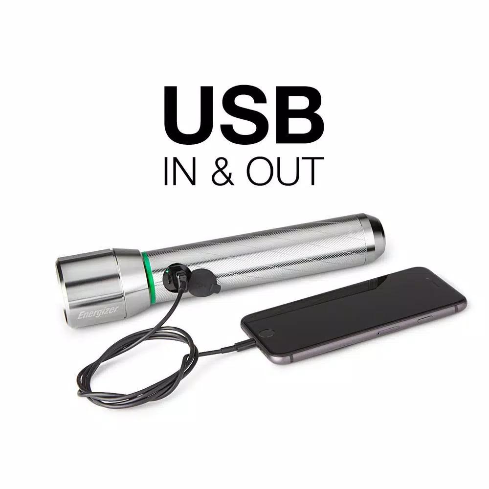 Energizer Vision HD Metal Rechargeable LED Flashlight, 1000 Lumens, USB Power Bank Function