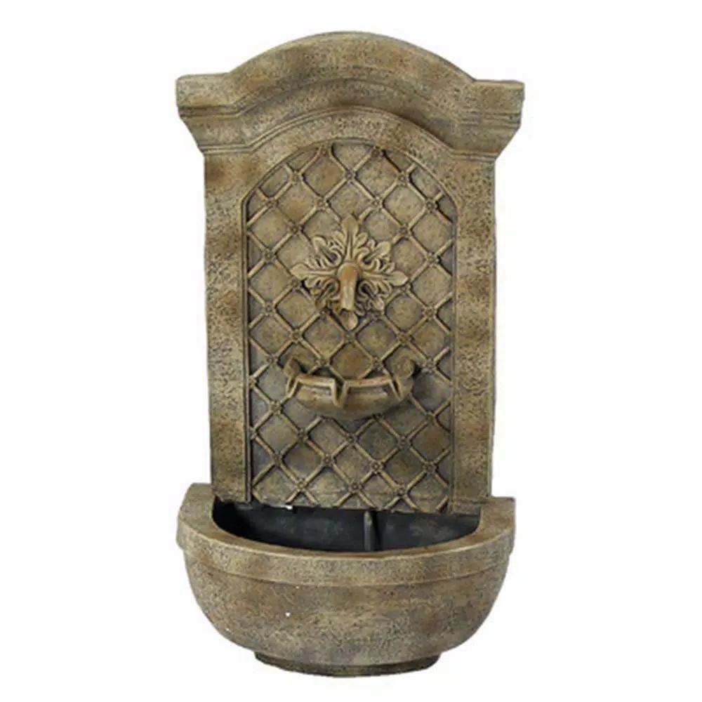 Sunnydaze Decor Rosette Resin Florentine Stone Solar-On-Demand Outdoor Wall Fountain