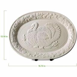 Ovente 13.4 in. White Ceramic Turkey Serving Platter, Oval Holiday Platter thumbnail 7