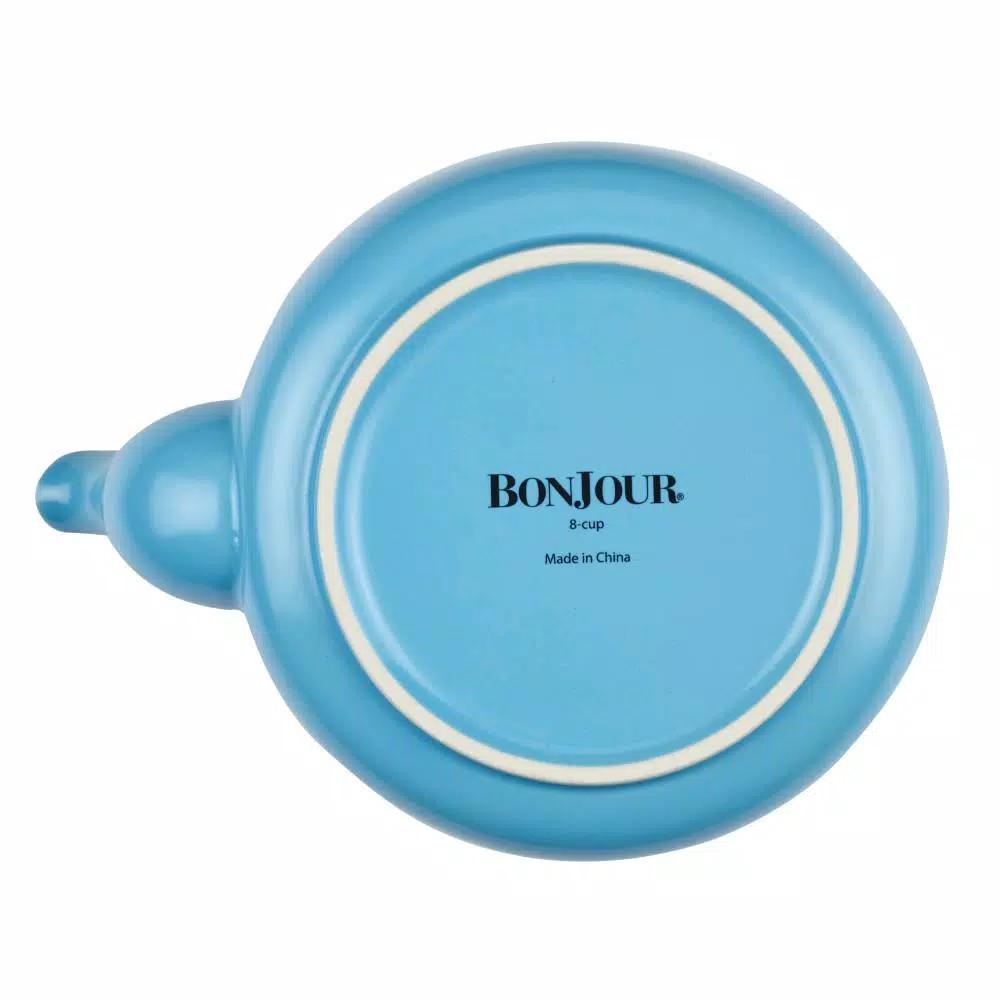 BonJour Ceramic 4-Cup Teapot with Stainless Steel Infuser and Teak Wood Accents, Aqua