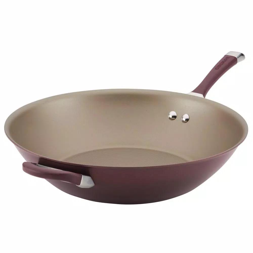 Circulon Symmetry 14-Inch Hard-Anodized Nonstick Stir Fry Wok with Helper Handle, Merlot
